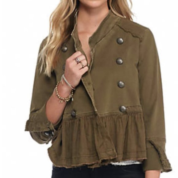 Free People Jackets & Blazers - Free People Army Green Ruffle Hem Military Jacket